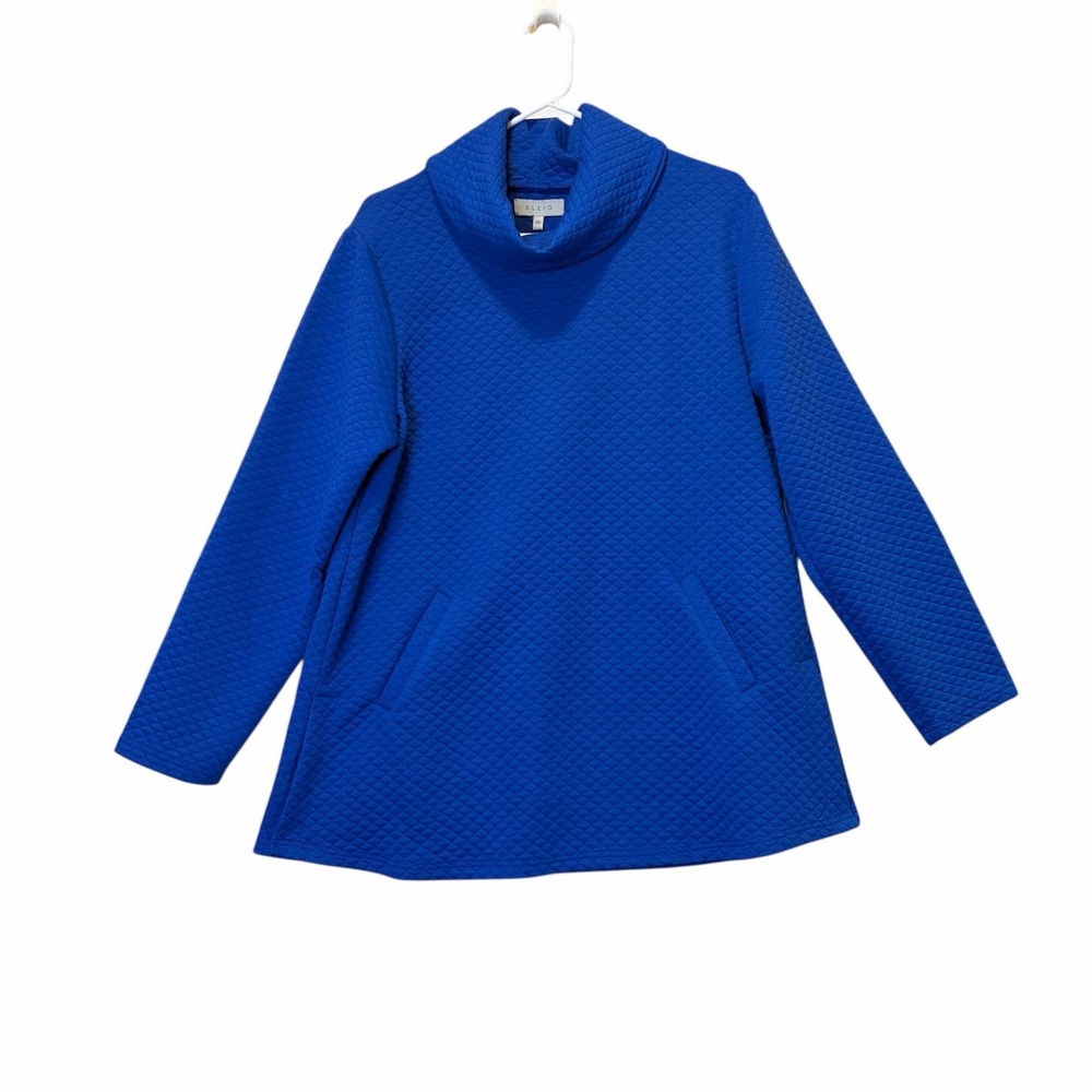 Kleio Quilted Cowl Neck Tunic Women XXL Top Long Sleeve Pockets Casual Sapphire